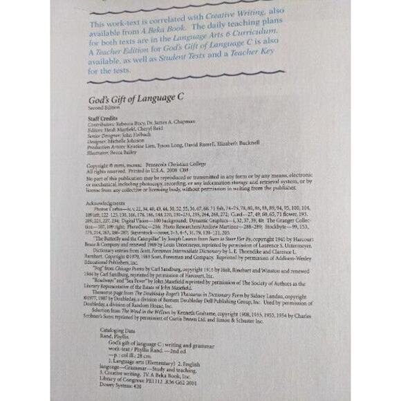 A Beka God's Gift of Language C - Teacher Edition Second Edition and Test Key - Picture 3 of 3